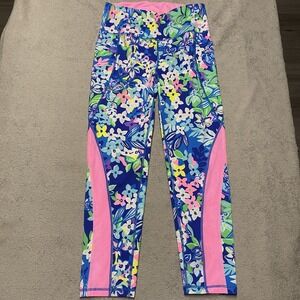 Lilly Pulitzer Luxletic Weekender Leggings Medium Borealis Blue Social Sunset